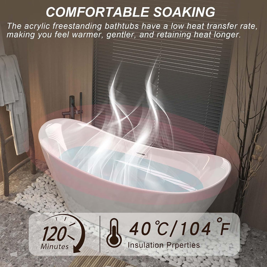 67' Oval Freestanding Soaking Bathtub with Toe-Tap Chrome Drain & Adjustable Leveling Feet, Stand Alone Tub, Acrylic Soaking Tub, Ergonomic (67')