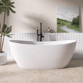 65' Stone Resin Freestanding Bathtub, Elegant Oval Design, Solid Surface Bathtub, Stand Alone Bathtub with Drain and Overflow,Matte White