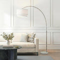 Brightech Mason Arc Floor Lamp - Modern Corner Standing Lamp with Unique Hanging Drum Lamp Shade for Living Room - Bright Overhead, Curved Hanging Light for Bedroom. Library, Den - Nickel