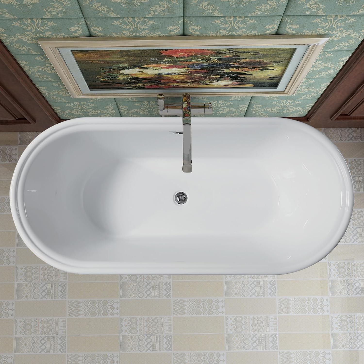 HomeBeyond 59 Inch Free Standing Bathtub | Acrylic Freestanding Soaking Tub, Classic Bathroom Stand Alone Tub Suitable Single Person Bathing, Integrated Overflow, Integrated Overflow Overflow