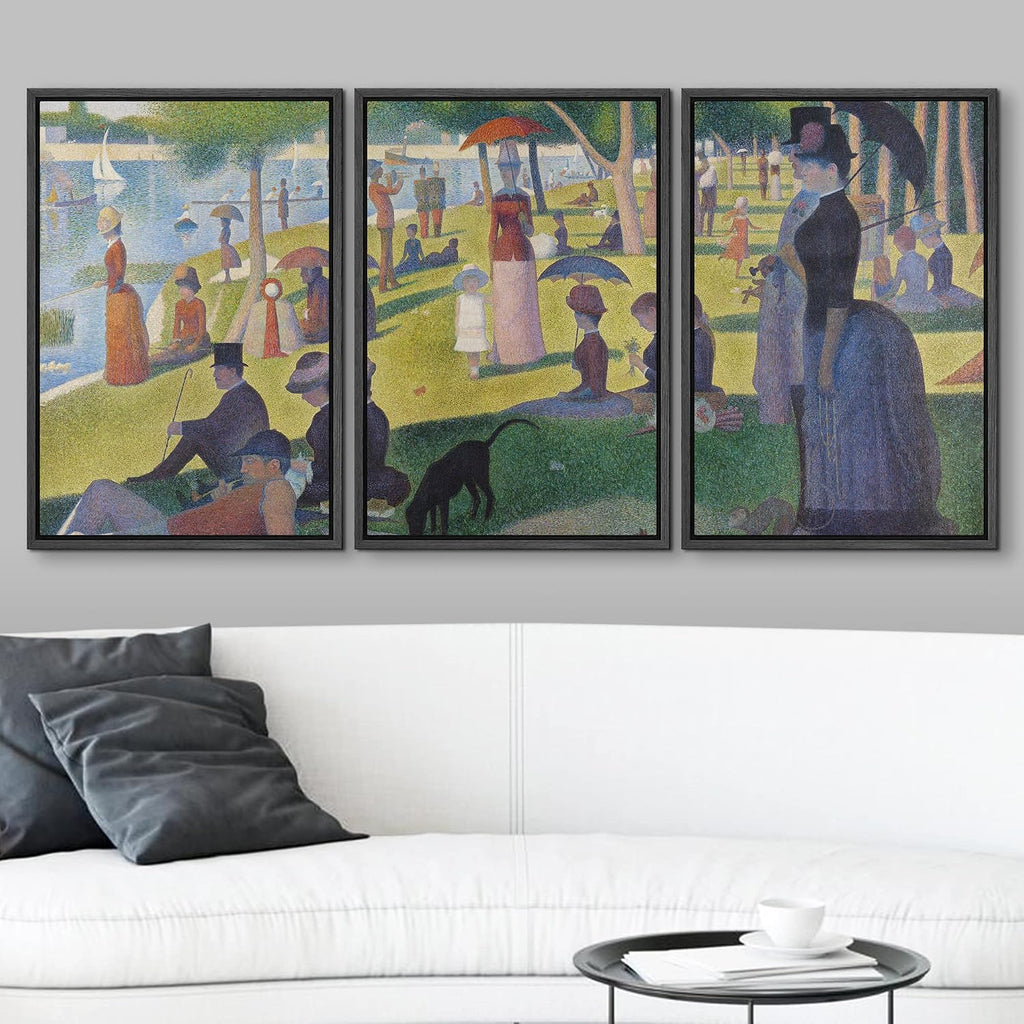 wall26 Framed Canvas Print Wall Art Set La Grande Jatte by Georges Seurat Cultural Historic Oil Painting Fine Art Reproduction Scenic Colorful for Living Room, Bedroom, Office - 16'x24'x3 Black