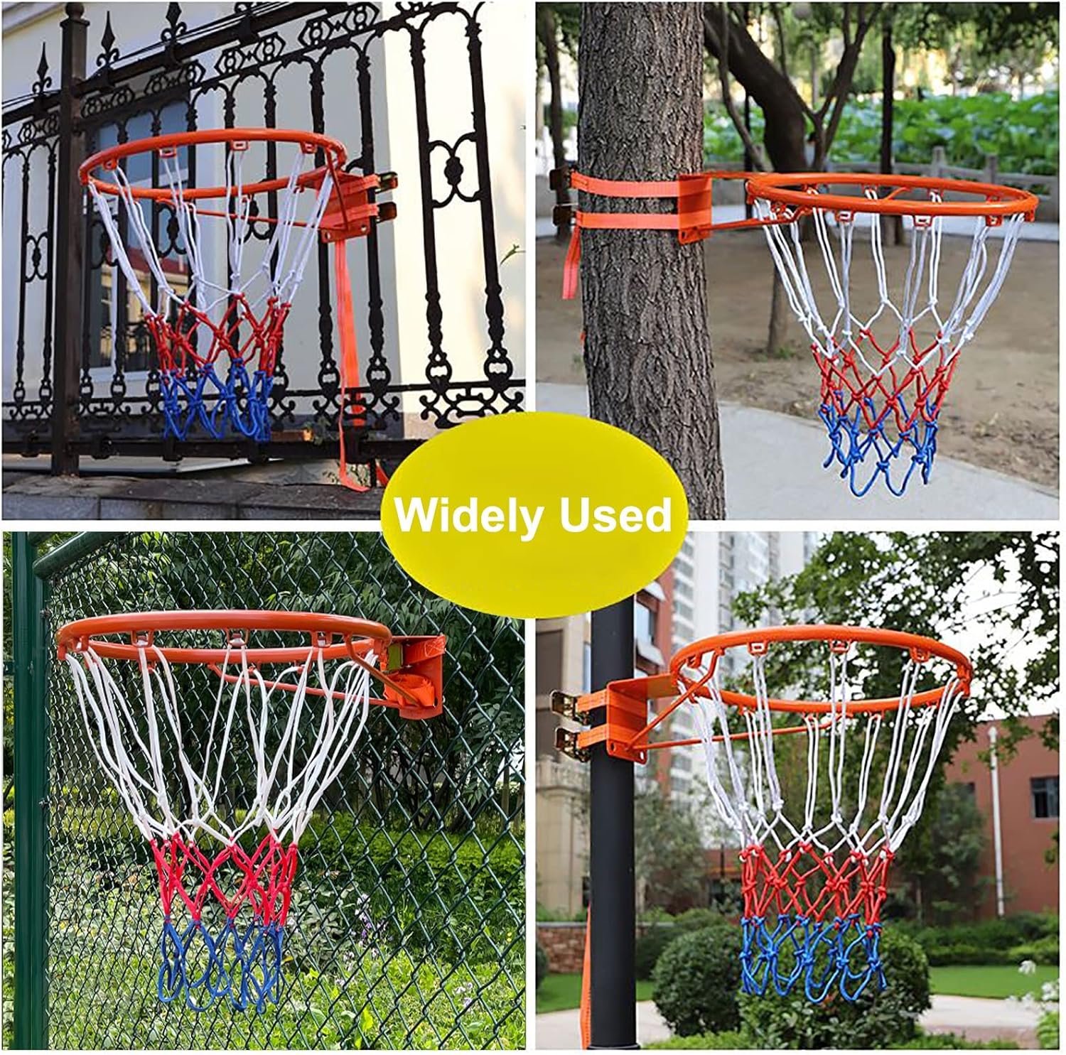 Wall Mounted Basketball Hoop for Kids & Adults, Portable Outdoor Basketball Goal Set with 2 Straps, 45cm Rim, Ideal for Tree or Pole Installation
