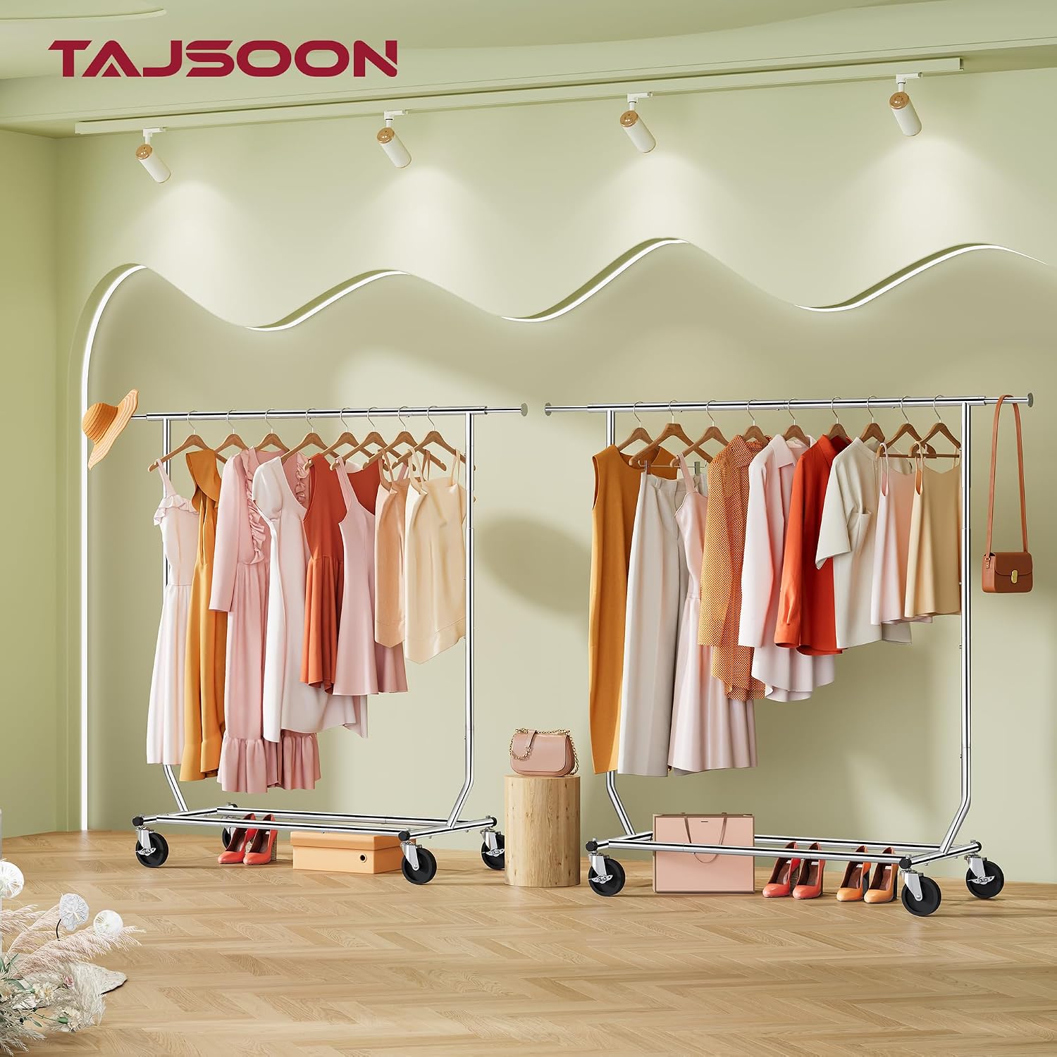 Tajsoon Collapsible Clothing Rack Plus Foldable Clothes Rack Chrome