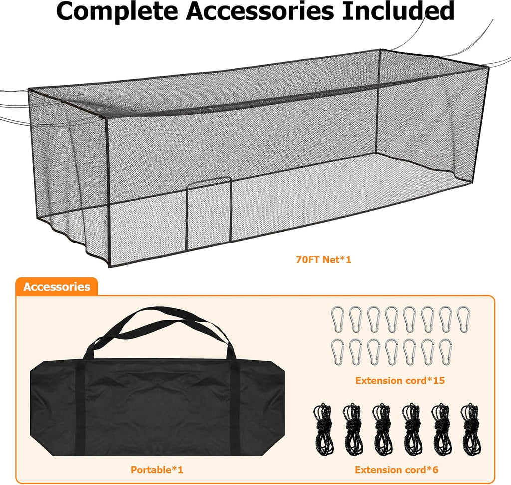 Batting Cage Net, UV-Stabilized HDPE, Black, 1-3/4' Square Mesh, Square-Hung, 1/4' Border Rope, Side Door – Baseball & Softball Netting – Sizes: 8x8x20ft,10x10x35ft,12x12x55ft, 12x14x70ft