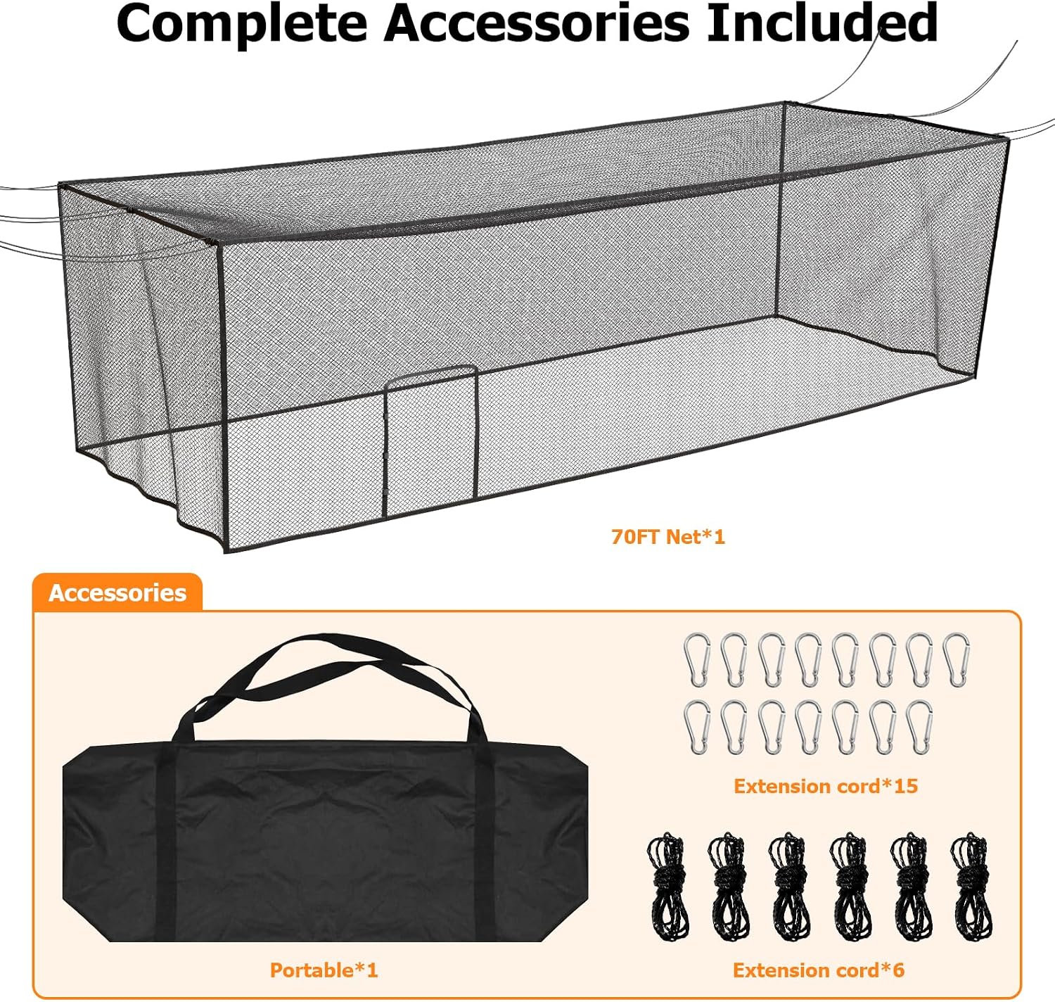 Batting Cage Net, UV-Stabilized HDPE, Black, 1-3/4' Square Mesh, Square-Hung, 1/4' Border Rope, Side Door – Baseball & Softball Netting – Sizes: 8x8x20ft,10x10x35ft,12x12x55ft, 12x14x70ft