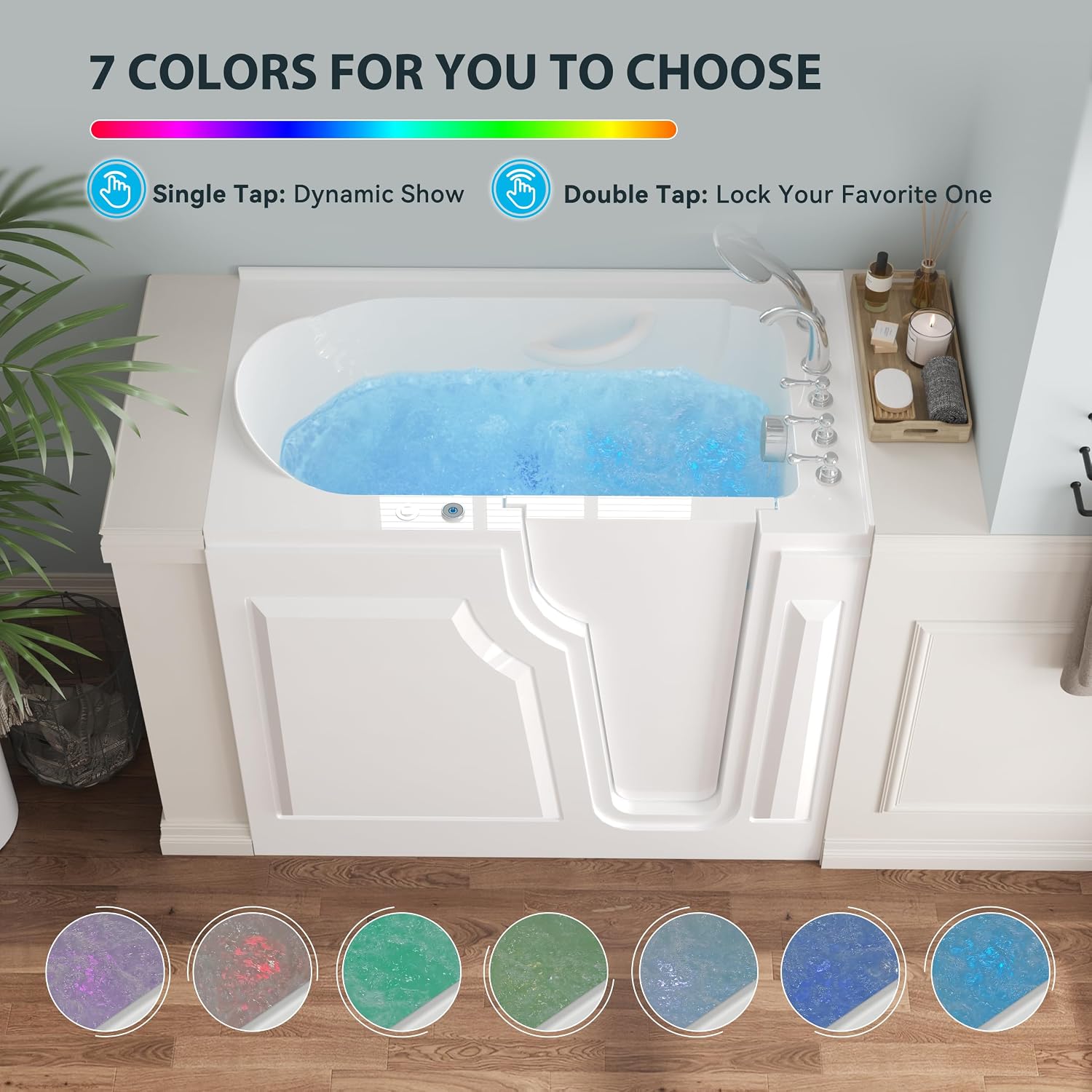 FerdY Floridian 52' Walk-in Whirlpool Bathtub with Right-Side Door Opening and Quick Fill and Drain System & FerdY Back Scrubber for Shower,Long Handled Loofah on a Stick