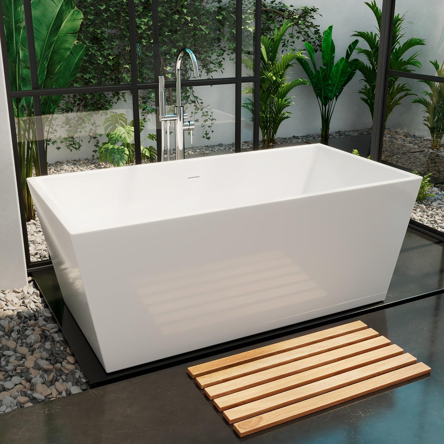 DreamLine Allure 66 7/8 inch L x 31 1/2 inch W x 22 7/8 inch H Freestanding Acrylic Bathtub with Chrome Drain
