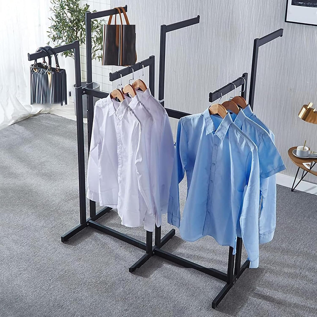Floor Standing Metal Garment Rack, Heavy Duty Adjustable Lifting Clothes Shelves, Retail Display Hanging Rack with Wheels 6 Arms Clothing Rack Merchandise Display Rack, Black