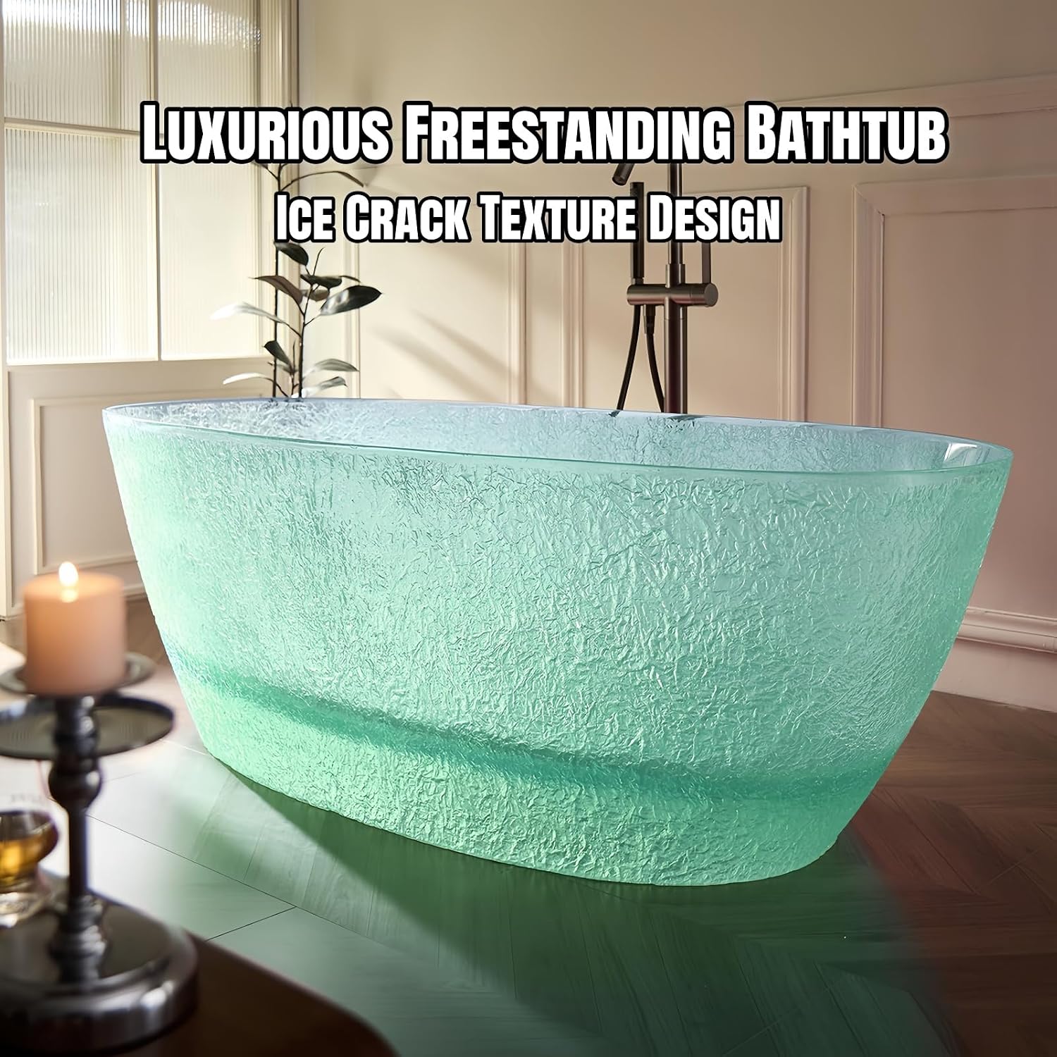 59' Edeyeu Freestanding Bathtub – Oval Ice Crack Solid Surface Bathtub, Luxury Extra Deep Soaking Tub In Natural Resin, Stand Alone Free Standing Tub For Modern Bathroom Design C