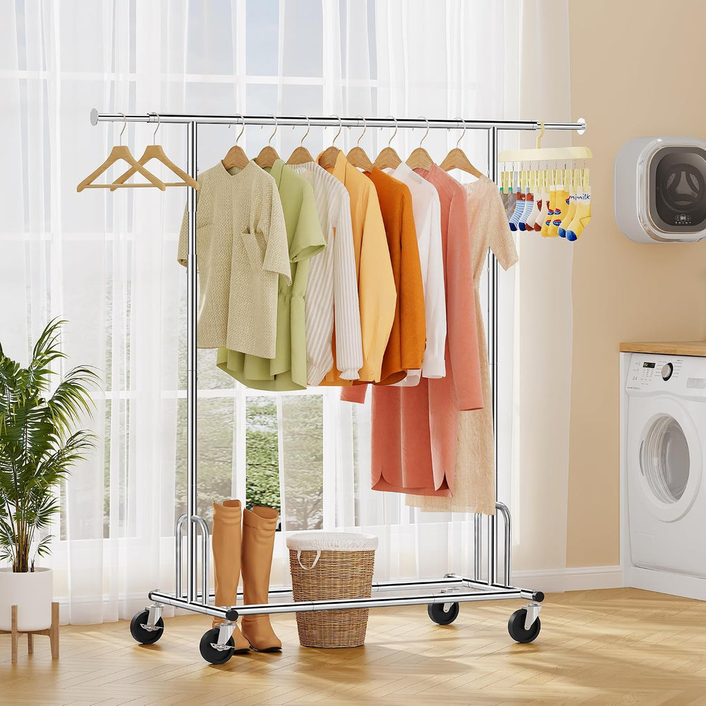Tajsoon Collapsible Clothing Rack Plus Foldable Clothes Rack Chrome