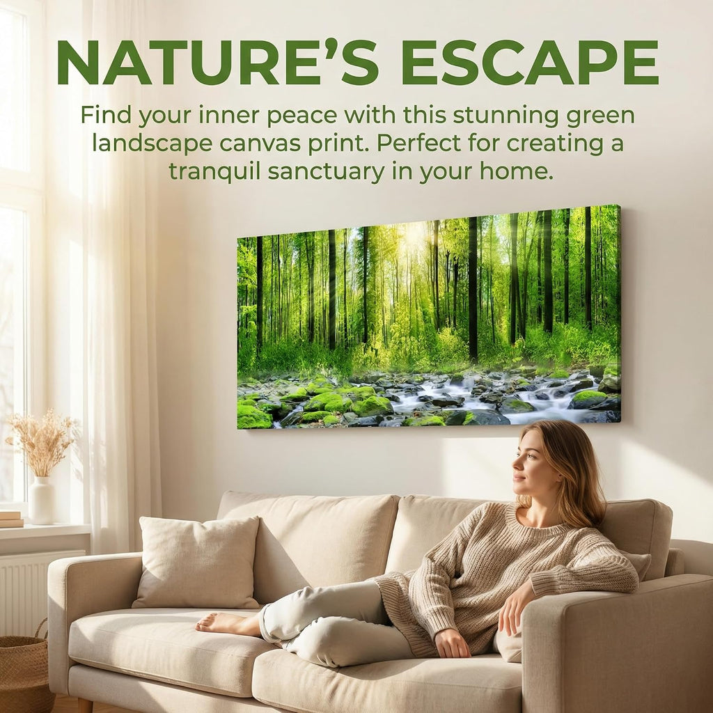 Canvas Wall Art for Bedroom Green Trees Landscape Sunshine Over Forest Photograph Printed Living Room Wall Decoration Large Mural Wall Art Print Artwork Natural Outdoor Pictures Size:30x58inch