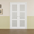 Prehung French Door 36' x 80' (2x18 in), Tempered Frosted Glass Door Slabs with Jamb, Silver Hinges, 4 Levers & Latch, Solid Core Interior Door, Pre-Finished & Paintable, MDF Double Doors Interior