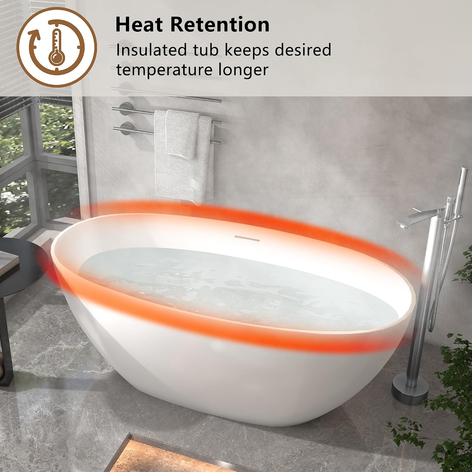 CASAINC 59'' Resin Stone Freestanding Bathtub, Matte White Soaking Bathtub Classic Oval Solid Surface Stand Alone Tub with Overflow and Pop-up Drain, Drain Hose & Sanding Paper