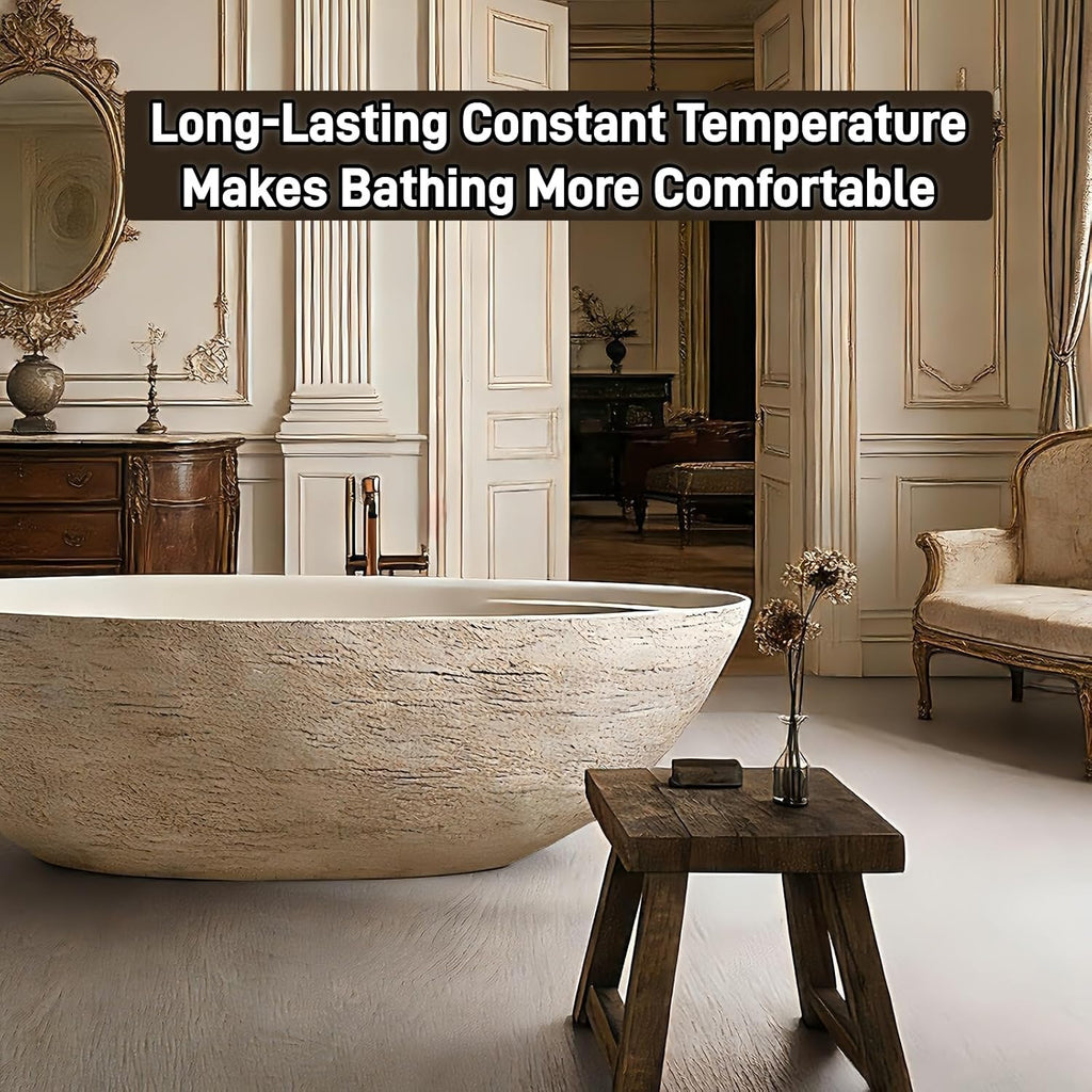 59' Edeyeu Freestanding Bathtub - Solid Surface Bathtub Soaking Tub, Extra Deep Stand Alone Tub, Designer Free Standing Luxury Spa Statement For Elite Bathrooms, Beige