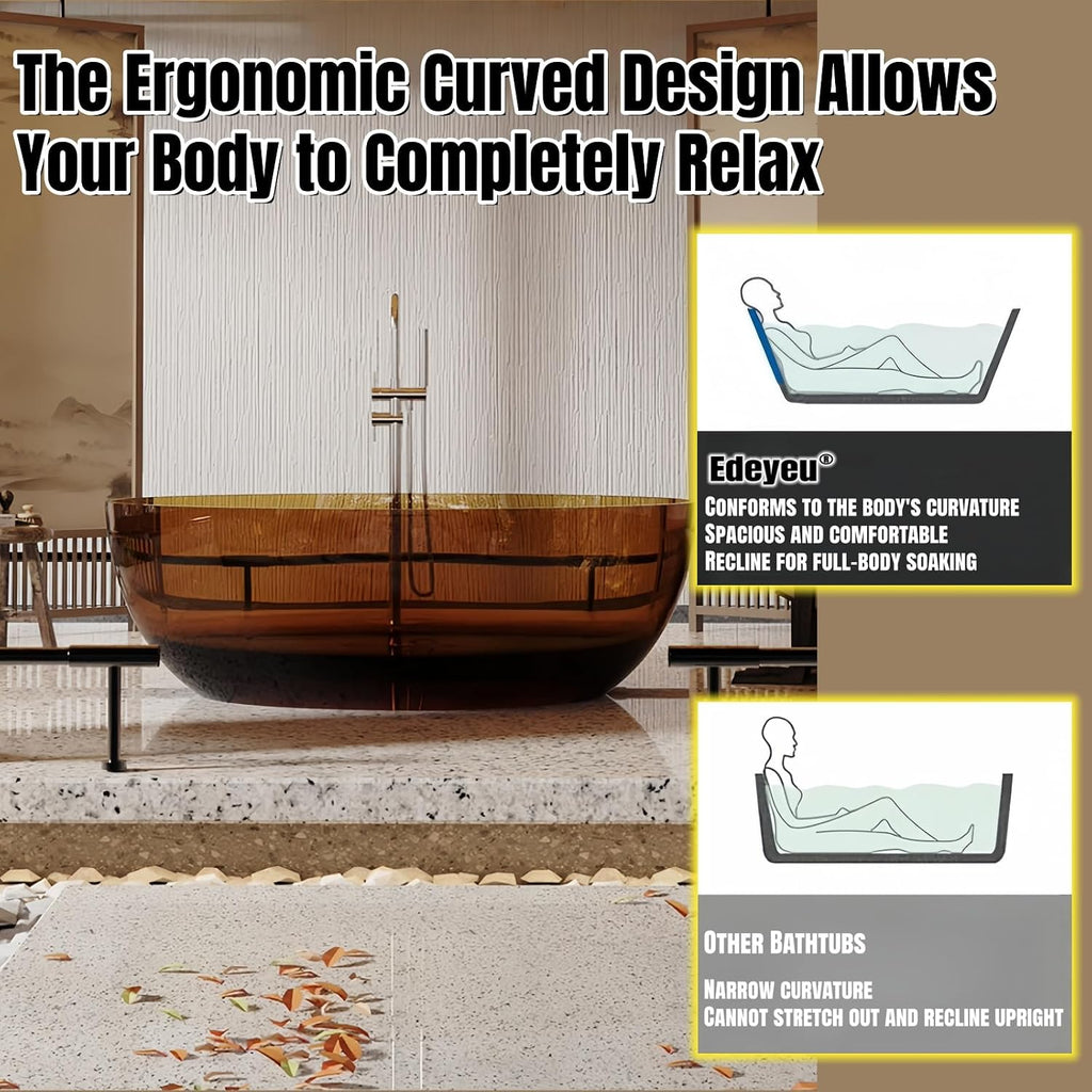 67' Edeyeu Round Freestanding Bathtub - Luxury Natural Resin Soaking Tub, Heat-Retaining Solid Surface Bathtub, Modern Free Standing Style For High-End Spa Bathrooms Black