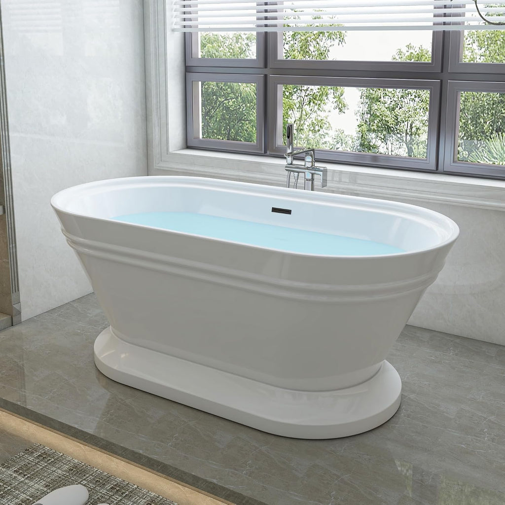 HomeBeyond 59 Inch Free Standing Bathtub | Acrylic Freestanding Soaking Tub, Classic Bathroom Stand Alone Tub Suitable Single Person Bathing, Matte Black