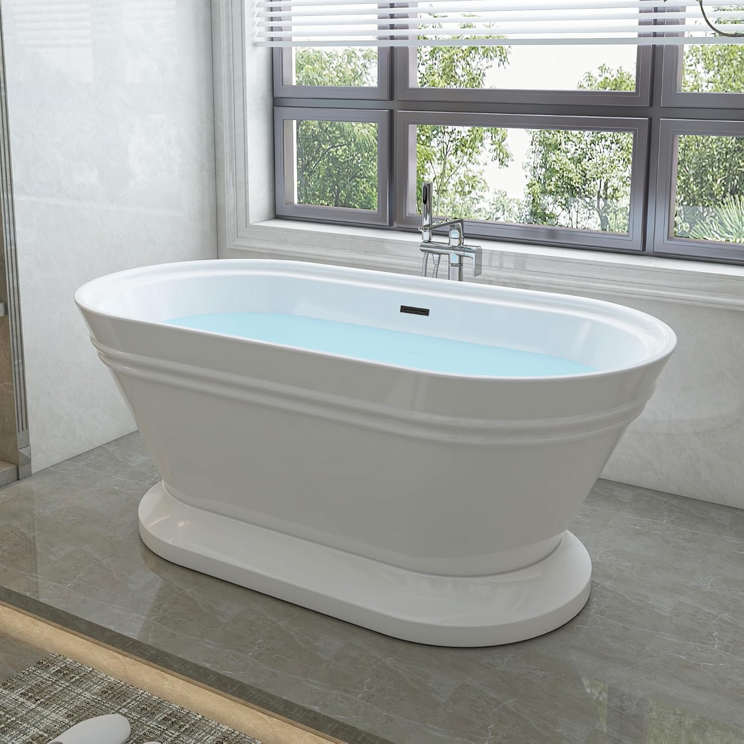 HomeBeyond 59 Inch Free Standing Bathtub | Acrylic Freestanding Soaking Tub, Classic Bathroom Stand Alone Tub Suitable Single Person Bathing, Matte Black