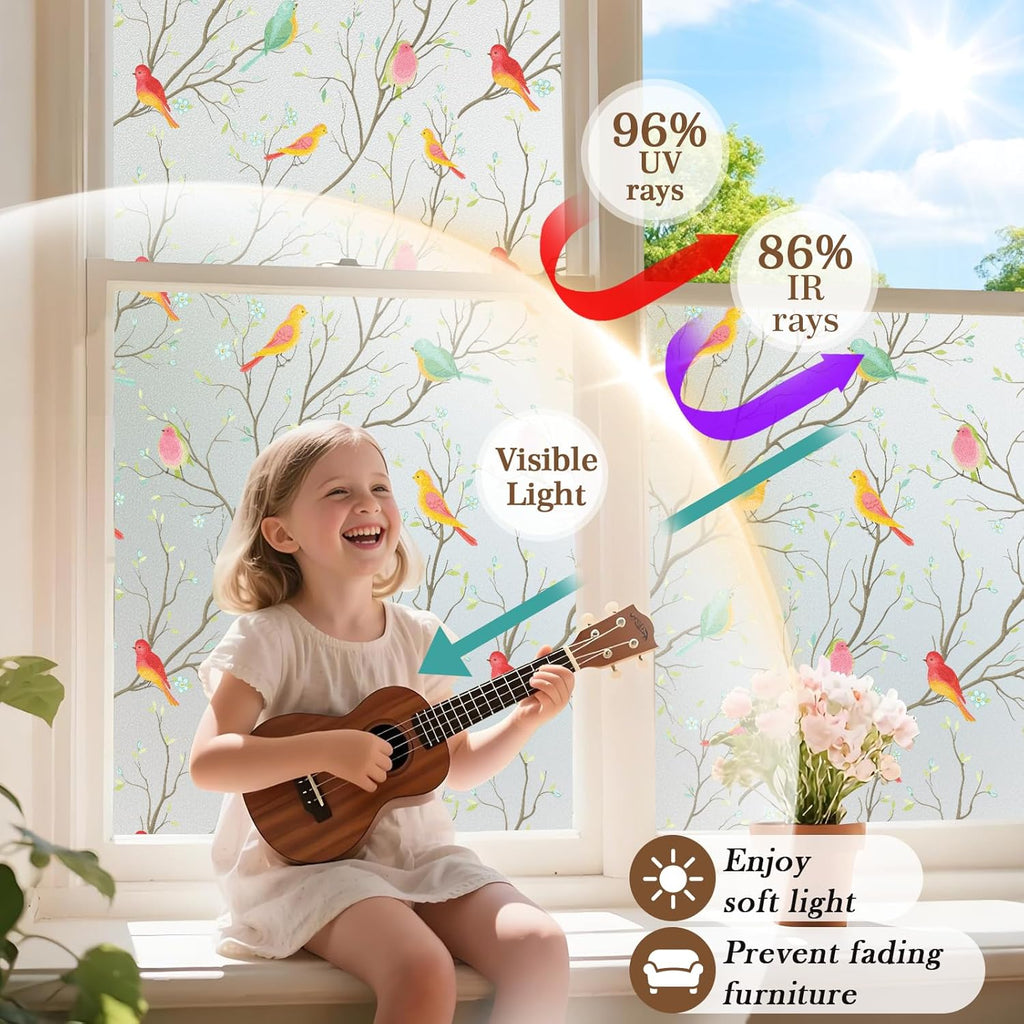 Coavas Stained Glass Window Film, Decorative Frosted Glass Window Privacy Film, Static Cling Non-Adhesive Windows Sticker for Front Door Bathroom Heat Control Anti UV, 45.2 x 157 Inches