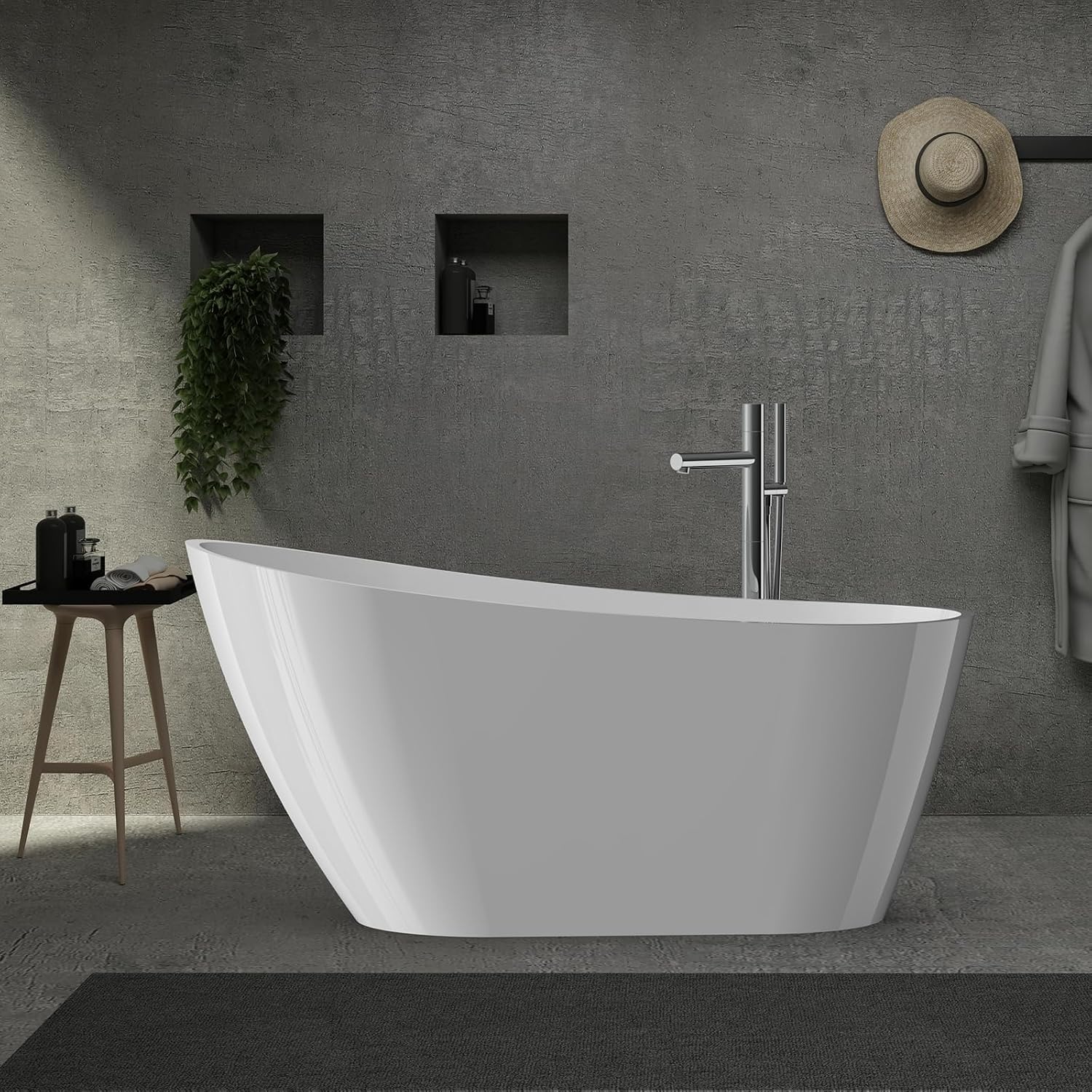 67' Acrylic Freestanding Bathtubs Contemporary Soaking Tub,High-back Acrylic Bath Tub with Chrome Overflow and Toe-Tap Drain, cUPC Certified,Glossy White