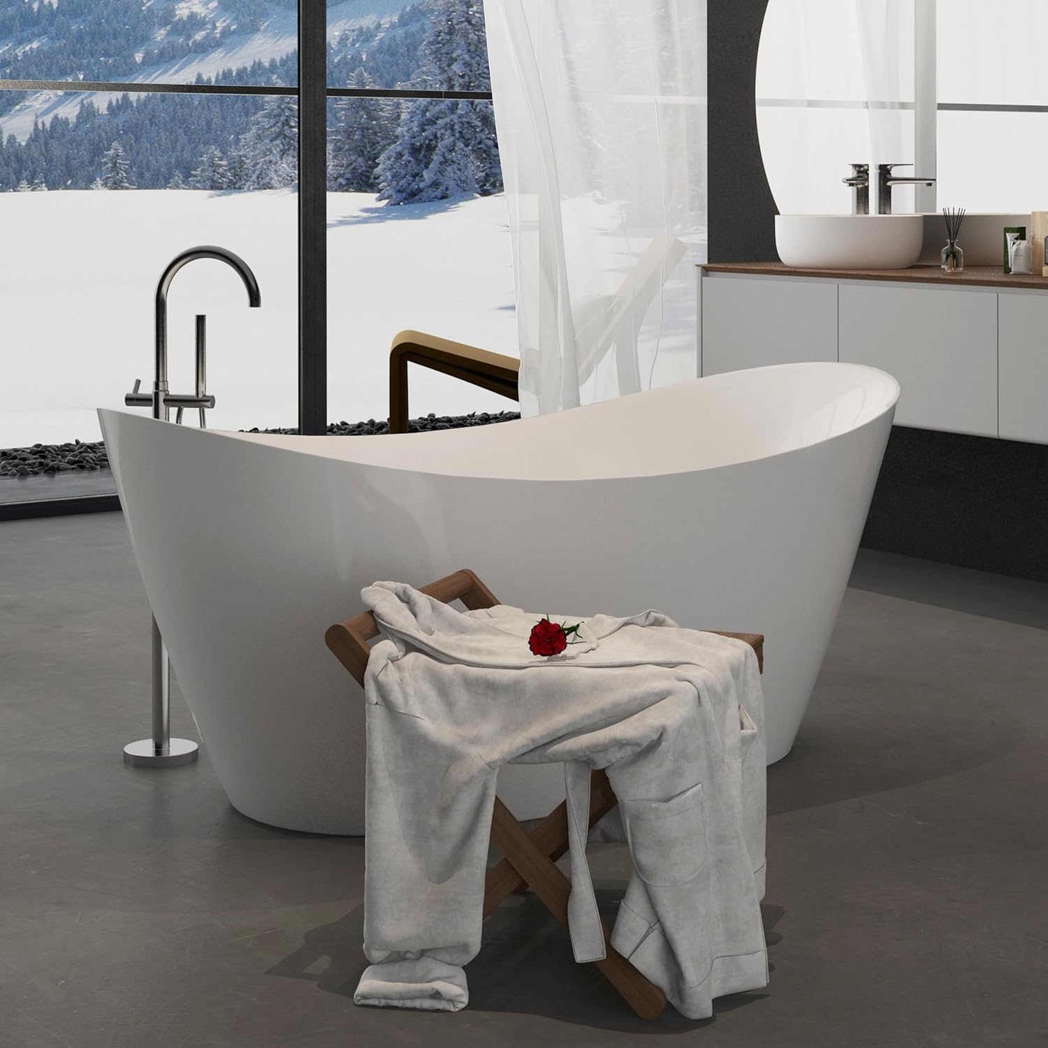 Acrylic Freestanding Contemporary Soaking Tub A19-59 Series 59' Bathtub White Modern Stand Alone Tub with Overflow and Pop-up Drain