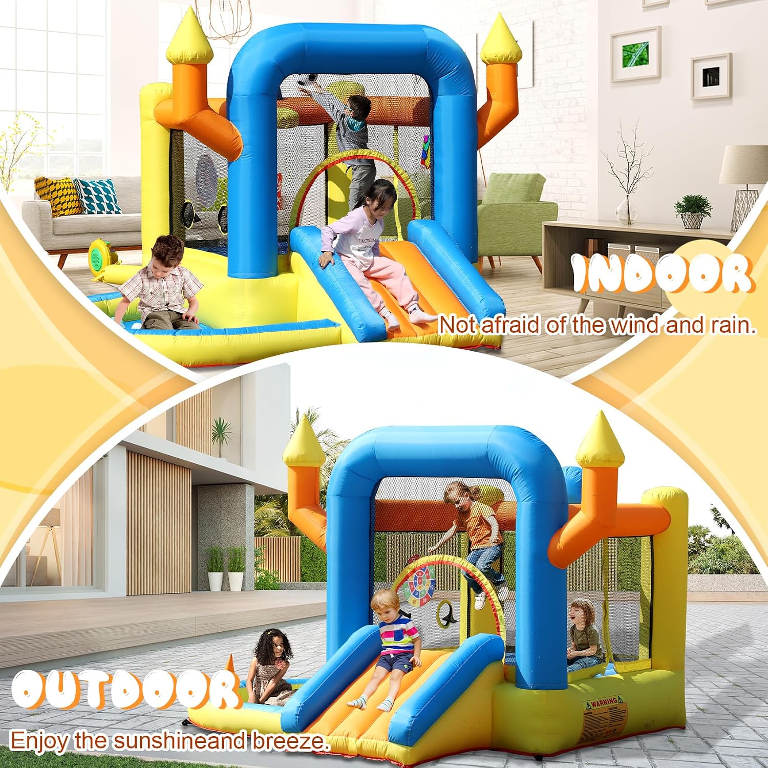 Inflatable Bounce House for Kids Ages 3-8,9.35FT Bouncy House for Kids with Jumping Area, Basketball Hoop, 370W Air Blower, Mini Bounce House for Boys Girls Backyard Birthday Party Gifts
