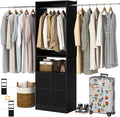 8FT Closet System, 96 Inch Closet Organizer System with 4 Fabric drawers, Heavy Duty Clothing Rack with Hanging Rods, Walk In Mounted Closet System, Built-In Clothes Garment Rack, Black