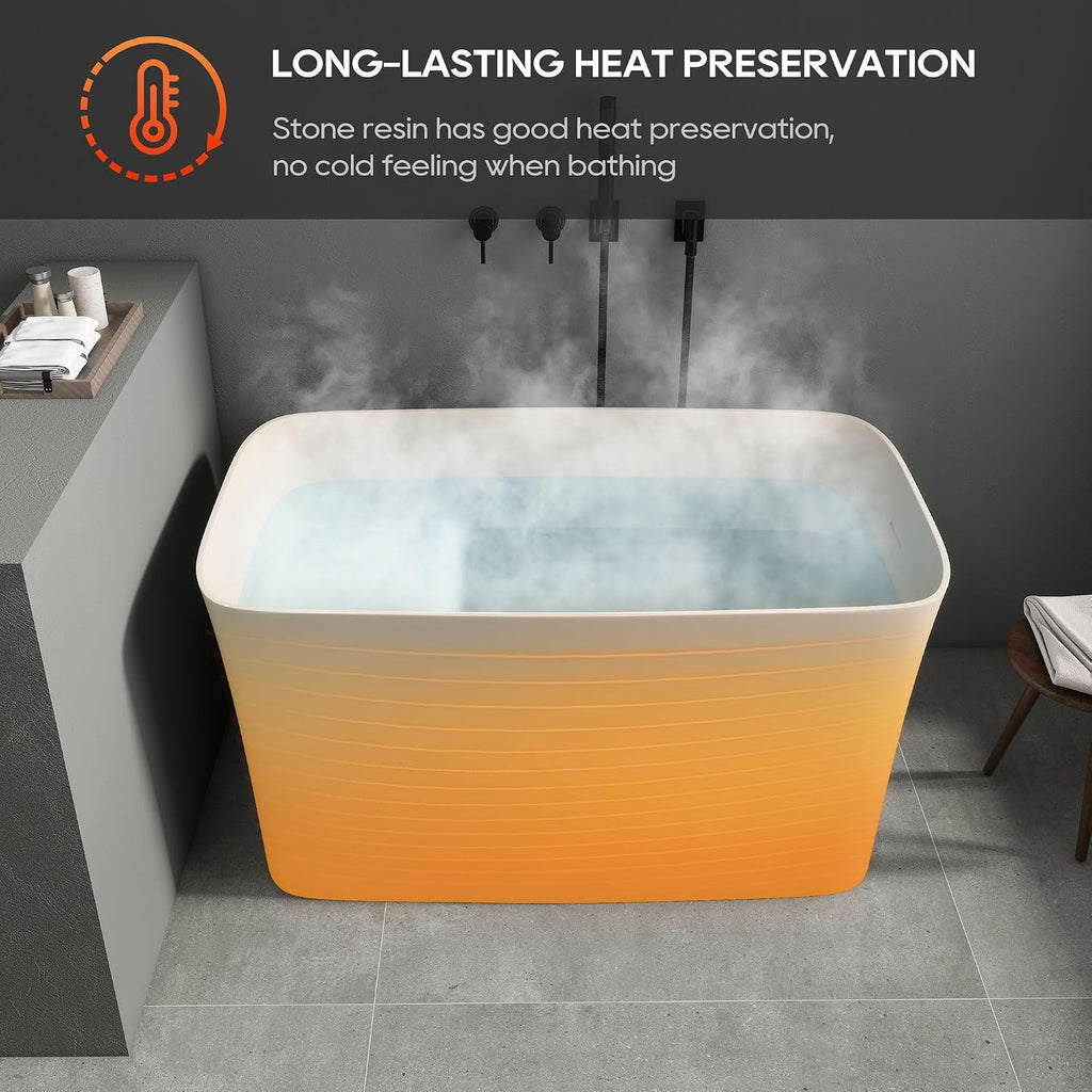 SJ Star&Jane 47' Solid Surface Freestanding Bathtub Japanese Soaking Tub Stone Resin Stand Alone Bathtub Sit-In Design with Overflow and Drain