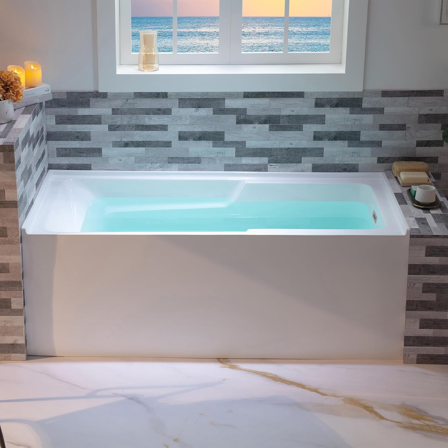 WOODBRIDGE 54' Acrylic Rectangular Alcove Soaking Bathtub in White with Right Drain, Chrome Pop-Up Drain Included BA5430R