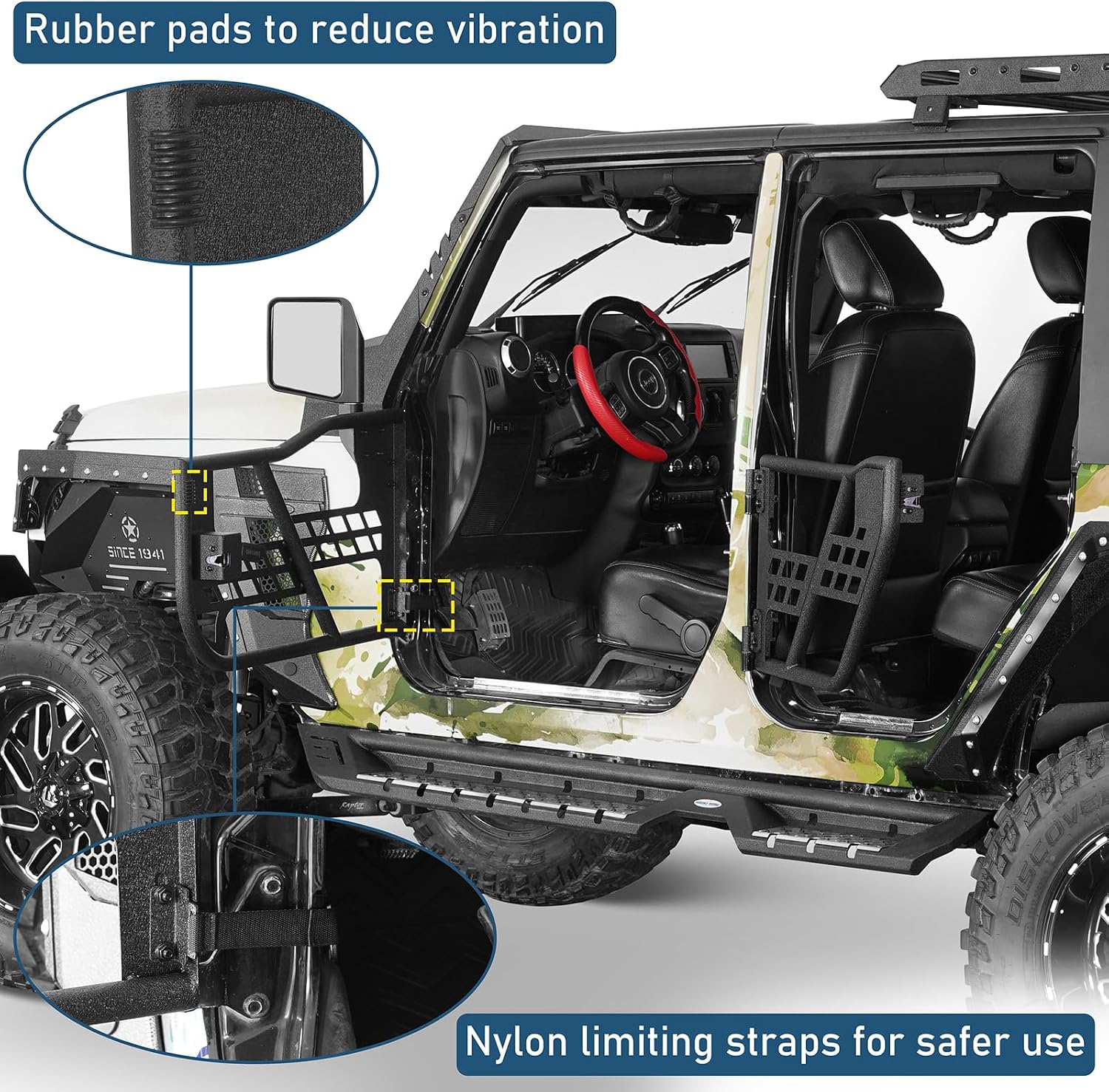 Hooke Road JK Half Door Tubular Trail Doors for 2007-2018 JK Unlimited 4-Door, Summer Open-Air Driving Feel, with Secure Steel Latch Design - 4PCS