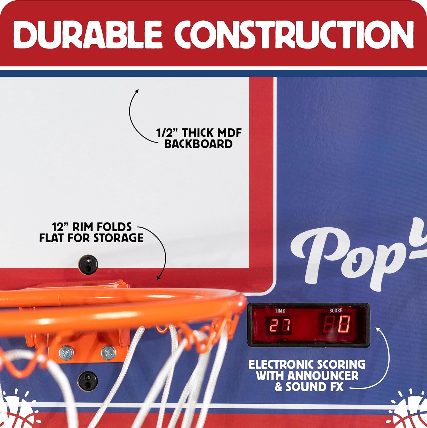 Pop-A-Shot - Pop-Up Game | Arcade Basketball Inside, Out, and On The Go | Infrared Sensor Scoring | 3 Balls | Foldable, Portable, Tote Bag Included