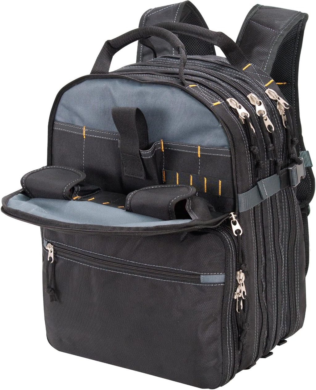 Custom Leathercraft 75-Pocket Tool Backpack and Klein 7-in-1 Impact Flip Socket Set with Nut Driver and Bit Holding