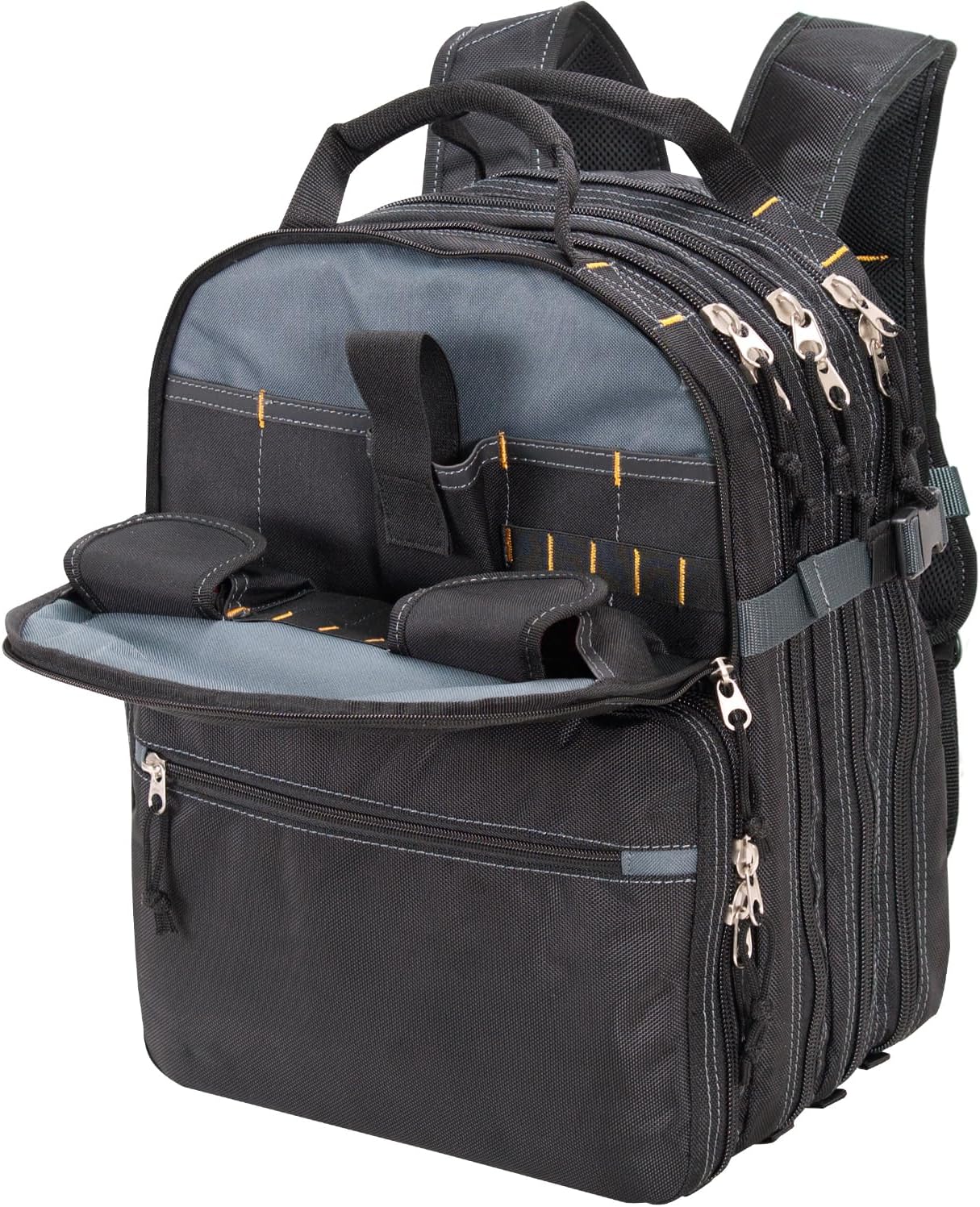 Custom Leathercraft 75-Pocket Tool Backpack and Klein 7-in-1 Impact Flip Socket Set with Nut Driver and Bit Holding