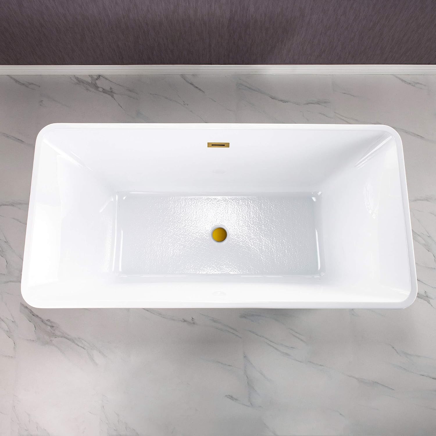 WOODBRIDGE 59'Freestanding White Acylic Soaking Bathtub with White Pillow,Drain and Overflow inBrushed Gold,BTA1509 -BG-Drain &O+ Pillow