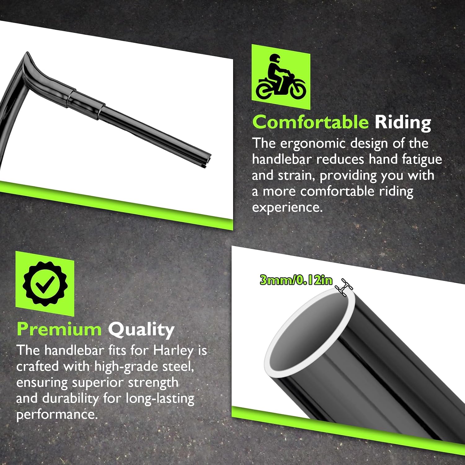 Mofun 14' Rise Pre-wired Handlebars Horn Style Ape Hangers 1.5' Fat 1' Clamp Compatible with Harley Softail 2011-2024 Sportster 2011-2022 Dyna 2012-2017 Touring Road King 2015-Later, Gloss Black
