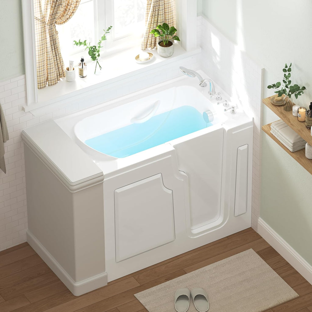 FerdY Floridian 52' Walk-in Bathtub with Right-Side Door Opening and Quick Fill and Drain System & FerdY Back Scrubber for Shower,Long Handled Loofah on a Stick, Soft PE Mesh Back Sponge for Bath