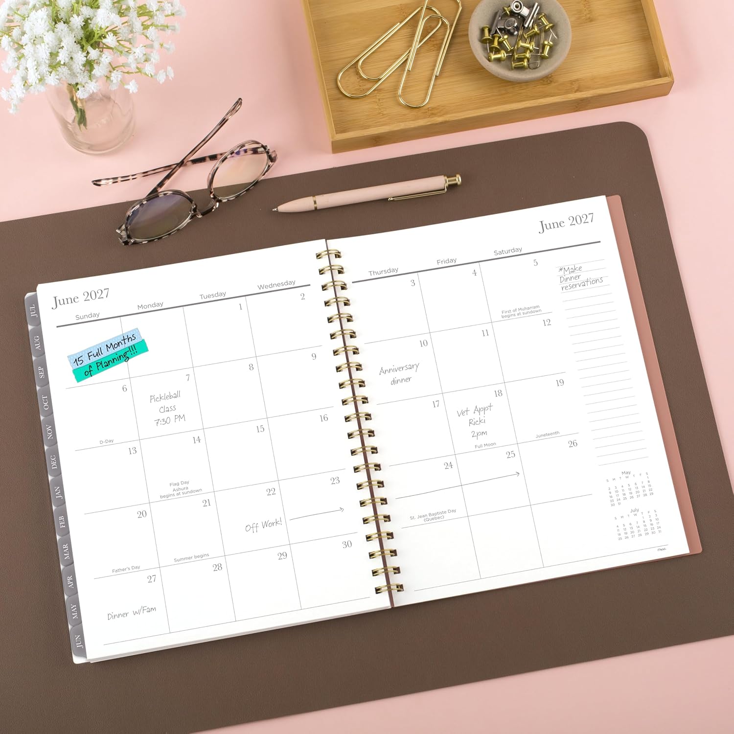 Mead Planner 2026-2027 Weekly & Monthly Academic 15-Month April-June, 8-1/2' x 11', Flower Patch (1804-905A) (Pack of 12)