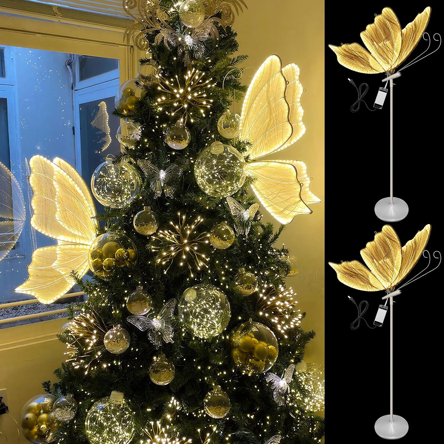 2 Sets Butterfly LED Floor Lamp for Wedding Decor 23.6 Inches Creative Hanging Butterfly Ceiling Light Romantic Bridal Party Spring Wedding Decoration (Gold)