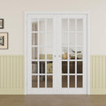 Prehung French Door 64' x 80' (2x32 in), 15-Lite Tempered Clear Glass Door Slabs with Jamb, Silver Hinges, 4 Levers & Latch, Solid Core Interior Door, Pre-Finished & Paintable,Double Doors Interior