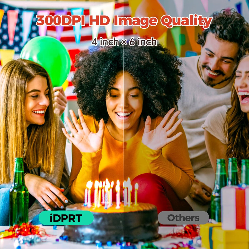iDPRT 4×6 Photo Printer, Bundle 108 Sheets Photo Paper & 2 Ribbon Cassette, Photo Printer for iPhone & Android, Beige