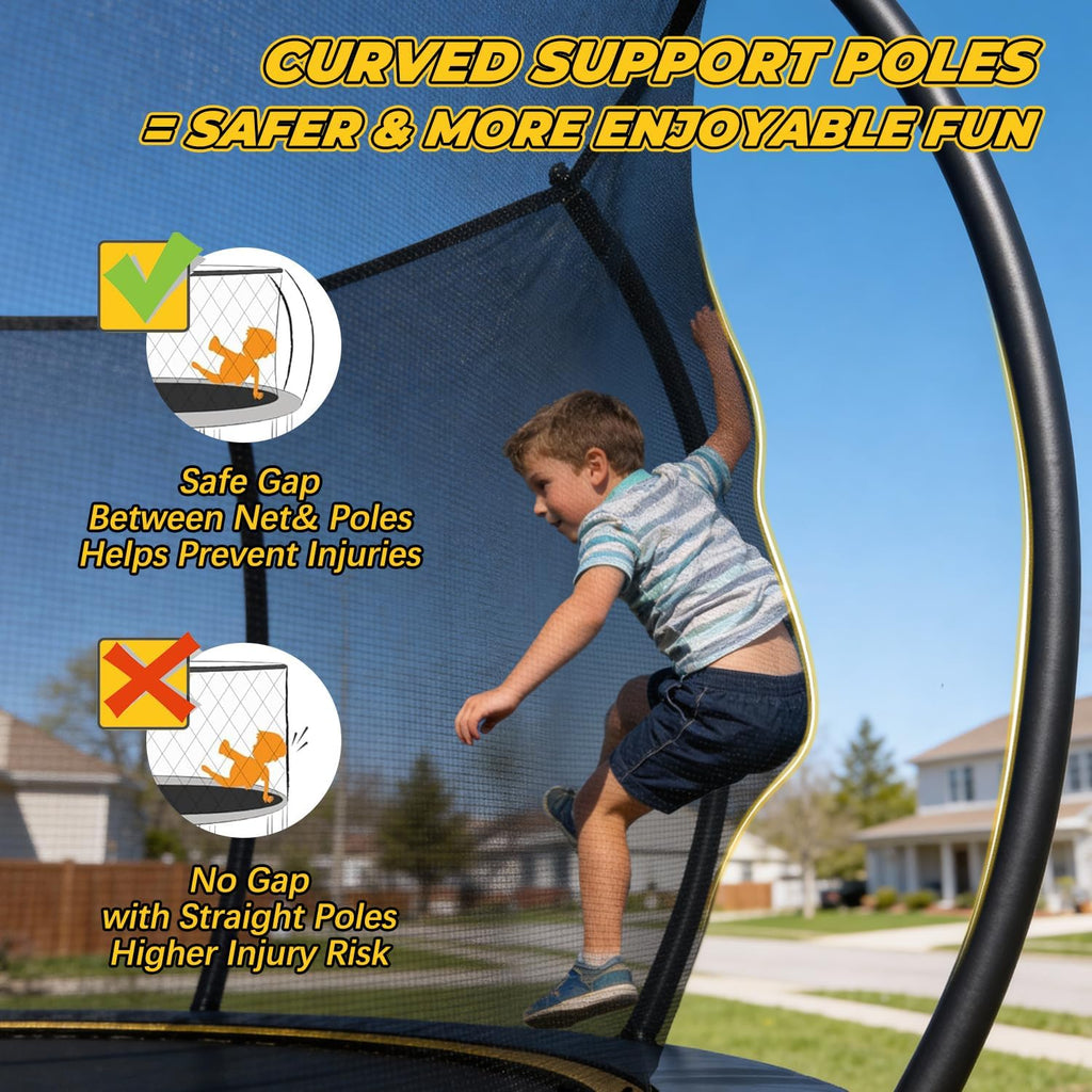Mersco Trampoline Outdoor 10FT 12FT 14FT with Enclosure and Ladder, ASTM Approved Recreational Trampoline for Kids and Adults, Anti-Rust Coated Frame, Enhanced Weight Capacity