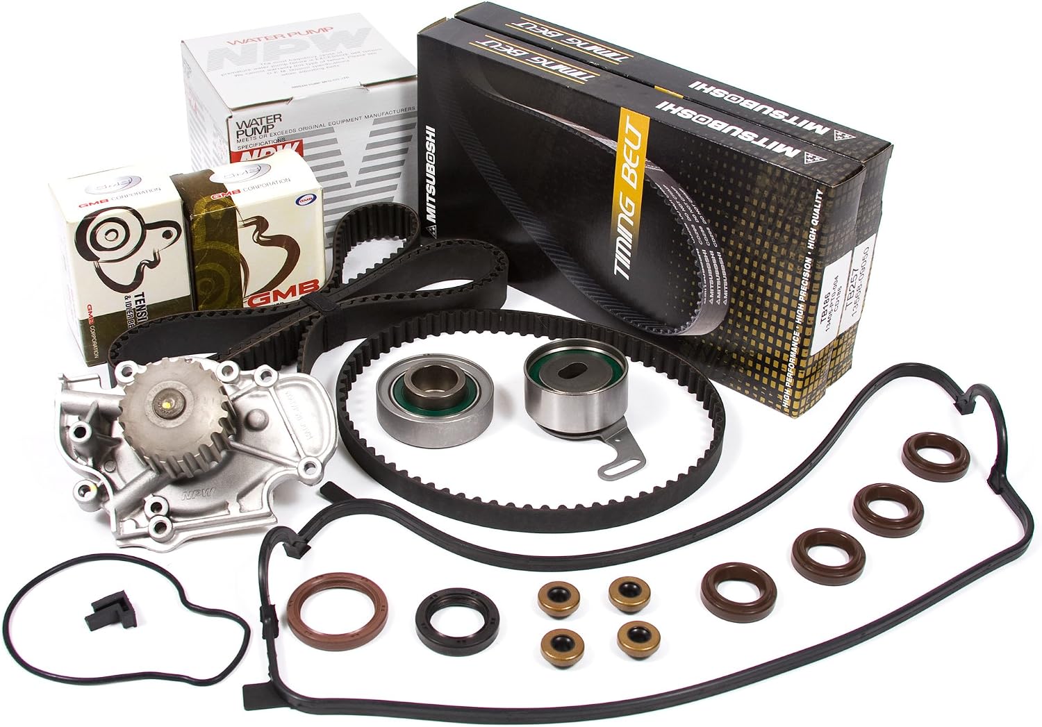 Evergreen TBK244MVCN Compatible With/Replacement For 94-02 Honda Accord Acura Odyssey Isuzu Oasis 2.2 2.3 SOHC F22B1 F23A1 F23A4 F23A5 F23A7 Timing Belt Kit Valve Cover Gasket NPW Water Pump
