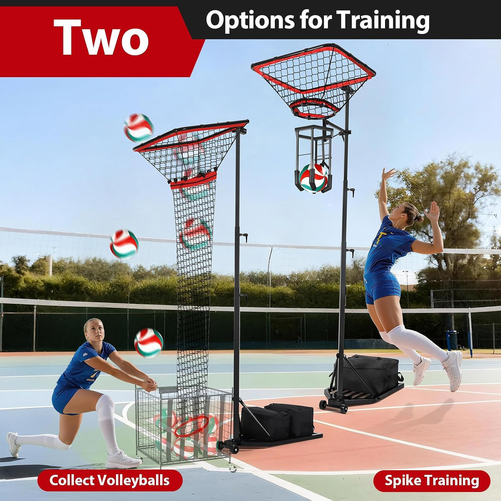 AugFir Volleyball Setter & Spike Trainer, Adjustable Height 93'-126' Volleyball Trainer with 88LBS Sandbag Base & Transport Wheels, Solo Practice Tool for Indoor & Outdoor Use Spiking & Drills