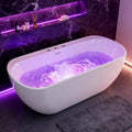 67' Freestanding Whirlpool Bathtub, Jetted Tub with 6 Hydro Massage Jets & 8 bubble bath jets, Chromatherapy Color-Changing LED Light & Pneumatic adjust system, Air Bath Soaking, Acrylic, UL Certified