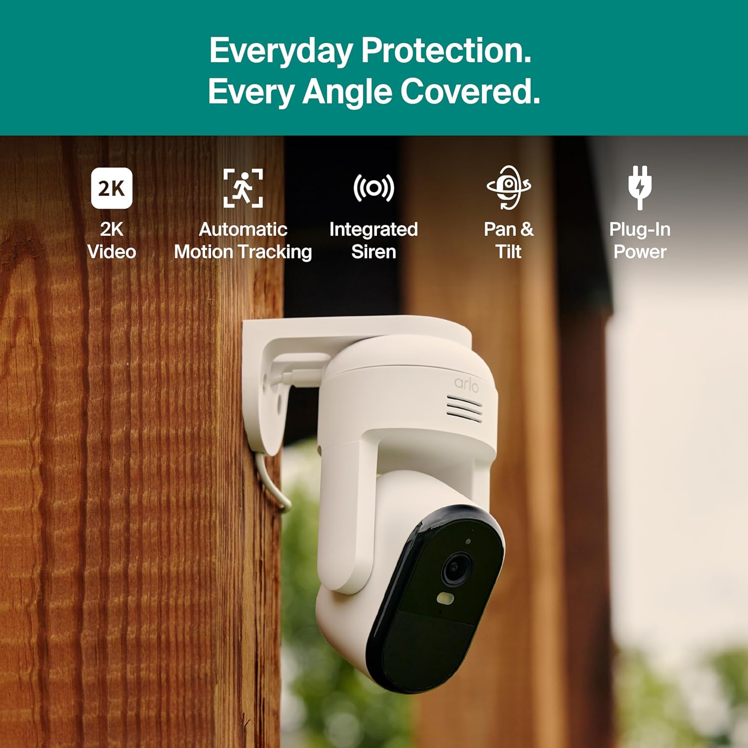 Arlo Essential Pan Tilt Security Camera 2K + 6 Months of Secure Plus Plan - Wired Plug-in Power Outdoor Camera, Person Recognition, Package Detection, Animated Preview, Auto Motion Tracking, 2 Cam