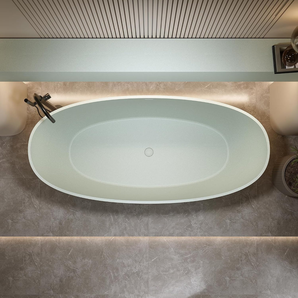 59'' Freestanding Bathtub Resin Stone Soaking Bathtub Solid Tubs with Overflow and Pop up Drain