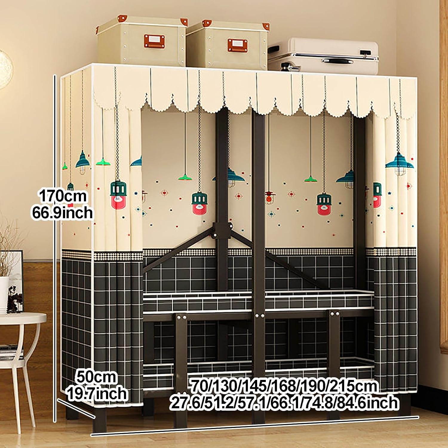 Foldable Closet Wardrobe Clothes Rail with Cover Heavy-Duty Clothes Rack with Bottom Shoes Shelf Portable Armoire Storage Metal Garment Racks for Hanging Clothes(A,70x50x170cm/28x20x67in)