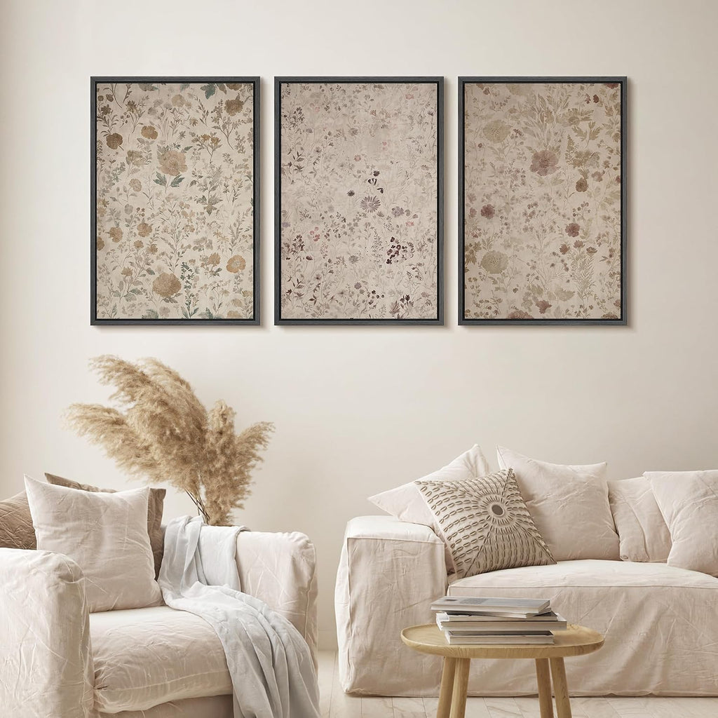 wall26 Framed Canvas Print Wall Art Set Vintage Botanical Wildflower Photography Modern Art Decorative for Living Room, Bedroom, Office - 24'x36'x3 Black