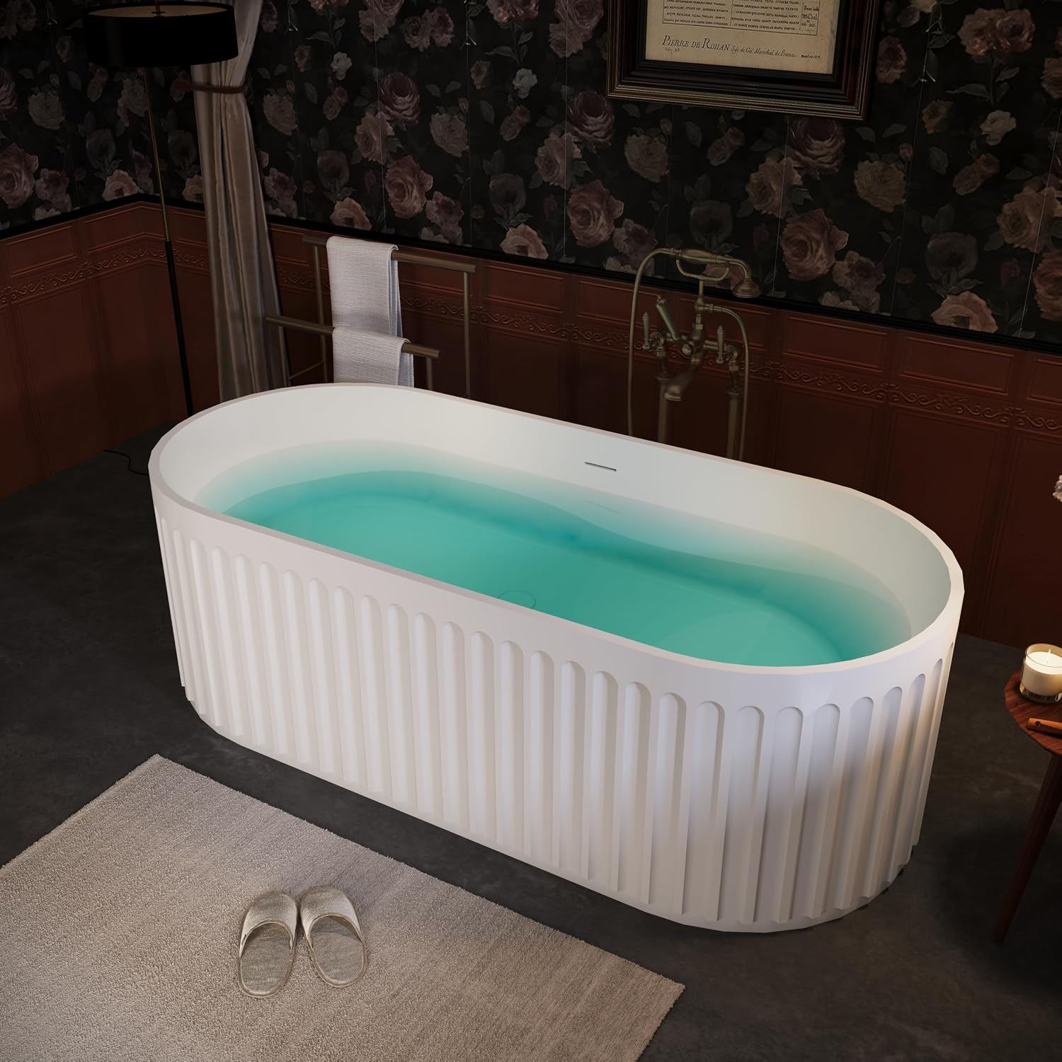 67' Freestanding Solid Bathtub, Luxury Engineered Stone Resin Freestanding Soaking Bathtub with Overflow and Pop up Drain, Matte White 23S13 67