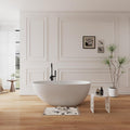 59' Solid Surface Freestanding Soaking Bathtub,Modern Oval Stone Resin Tubs with Overflow and Pop-up Drain, Matte White