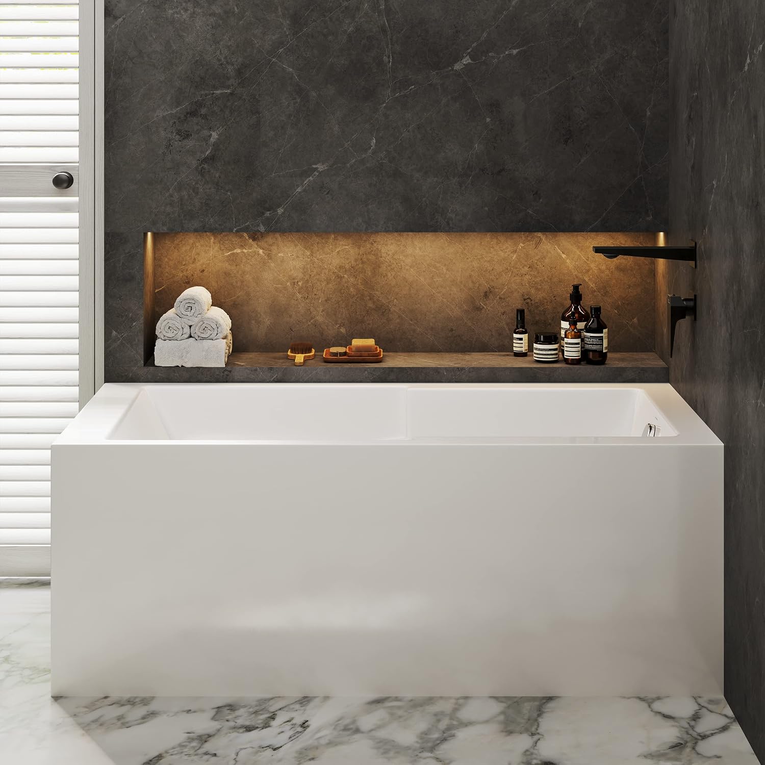 Reims 60' x 32' Right-Hand Drain Drain Alcove Tub with Corner Apron
